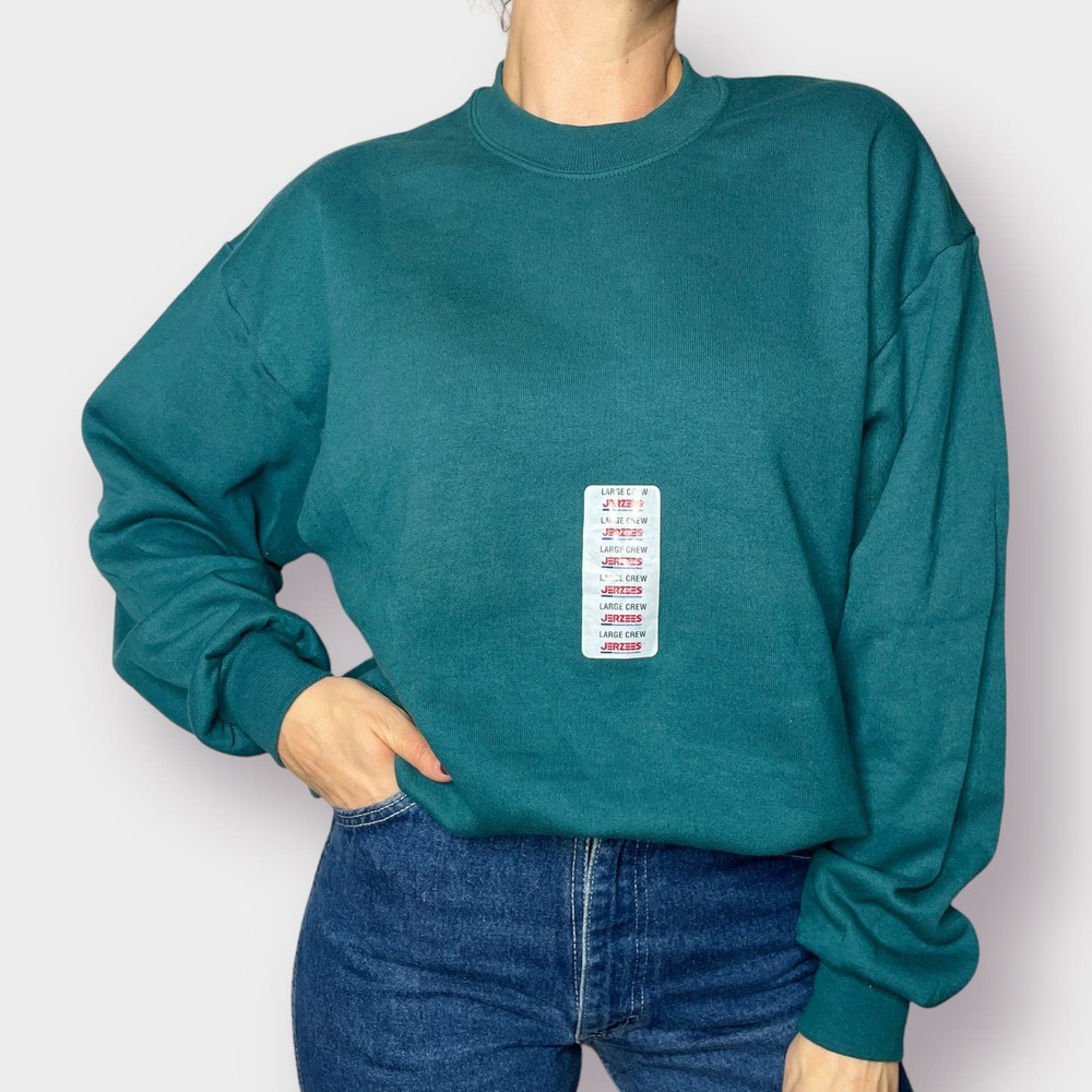 90s Jerzees Teal Blank Crewneck Sweatshirt Deadstock